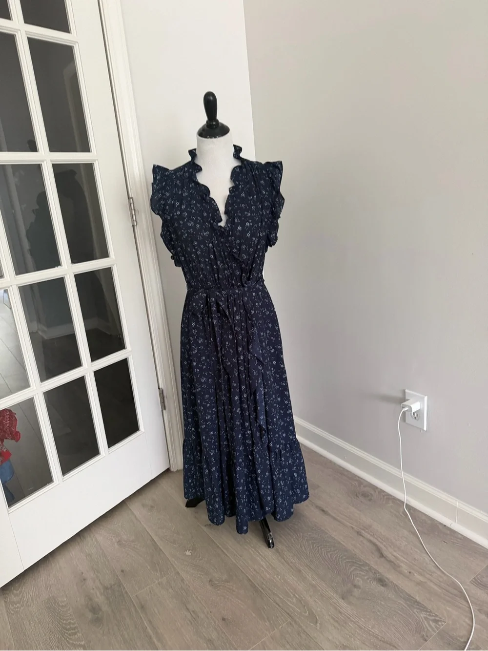 kate spade Navy Floral Ruffle Midi Dress - Picture 7 of 7